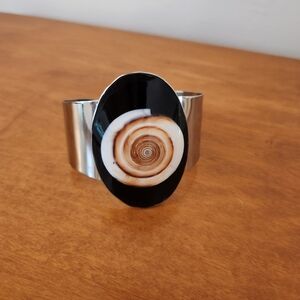 Black Resin Cuff Bracelet with Spiral Shell Inlay